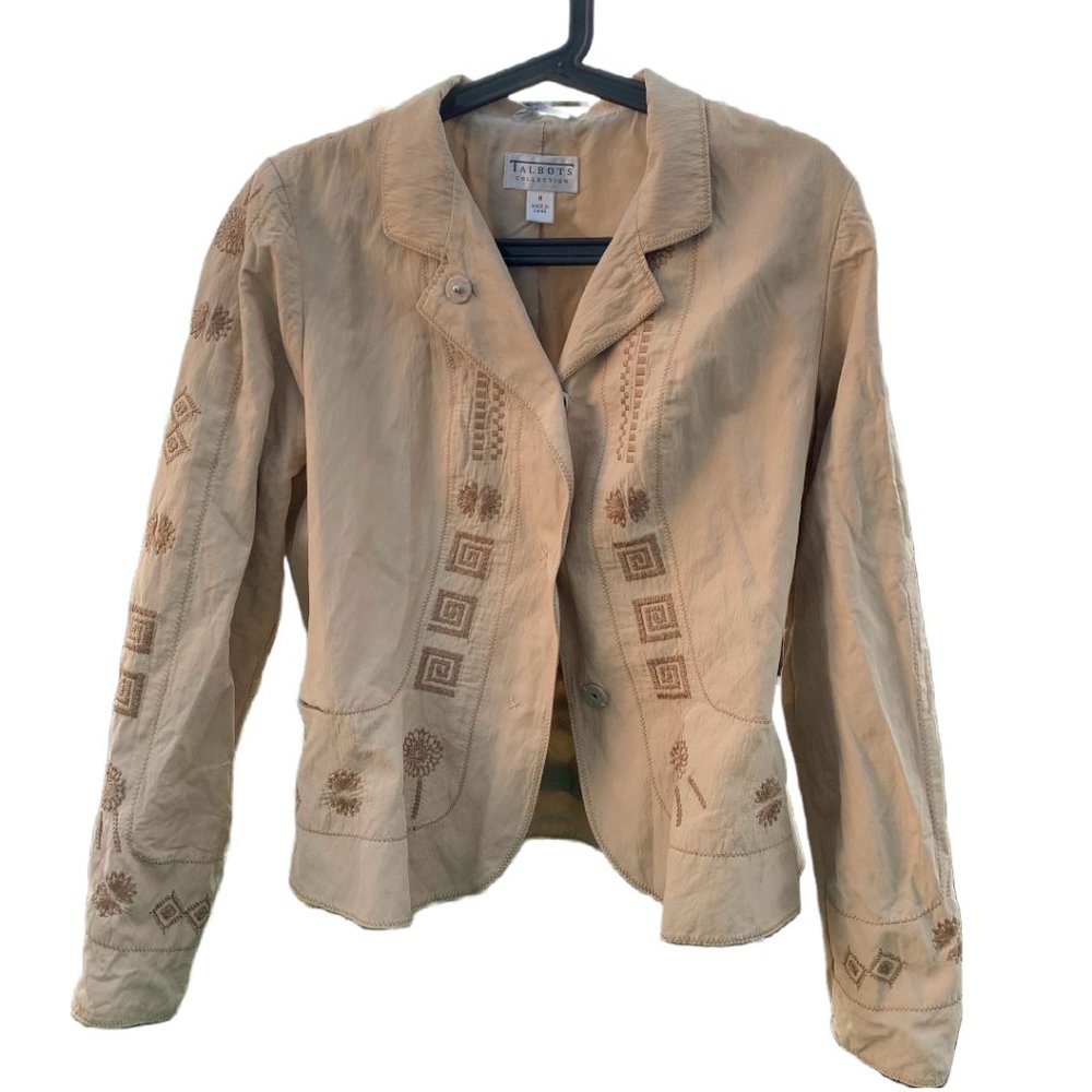 Aztec Embroidered Talbots Beige Jacket with Collar 8P